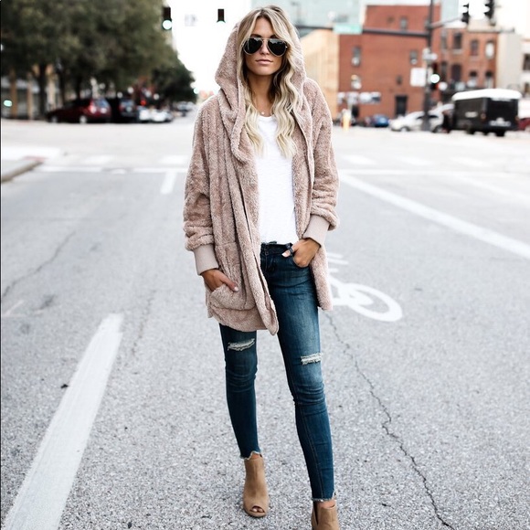 Last 1! Faux Fur Fuzzy Hooded Cardigan - Picture 5 of 8